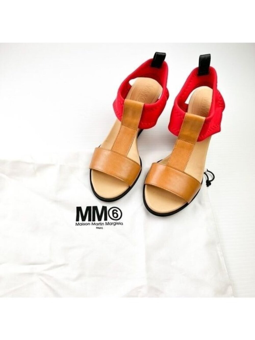 Maison Margiela MM6 Sandals Women's size 10 Tan Red Leather Wedges Shoes Pull On